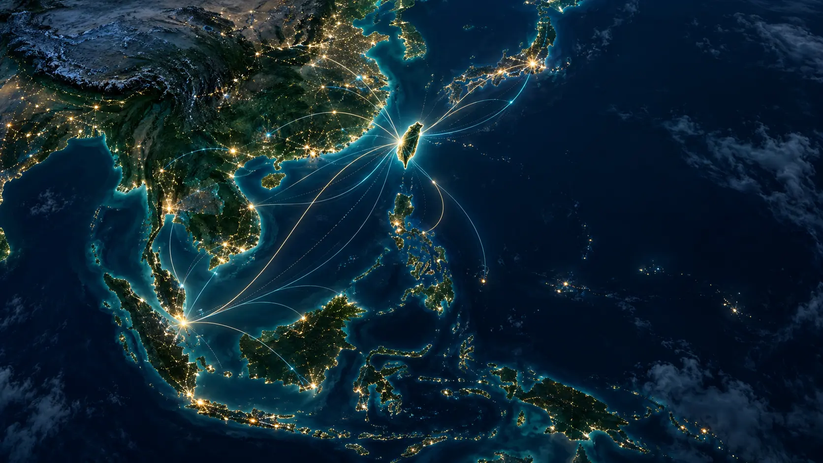 以台灣為核心，連結日本、新加坡與東南亞的亞洲市場合作方向示意